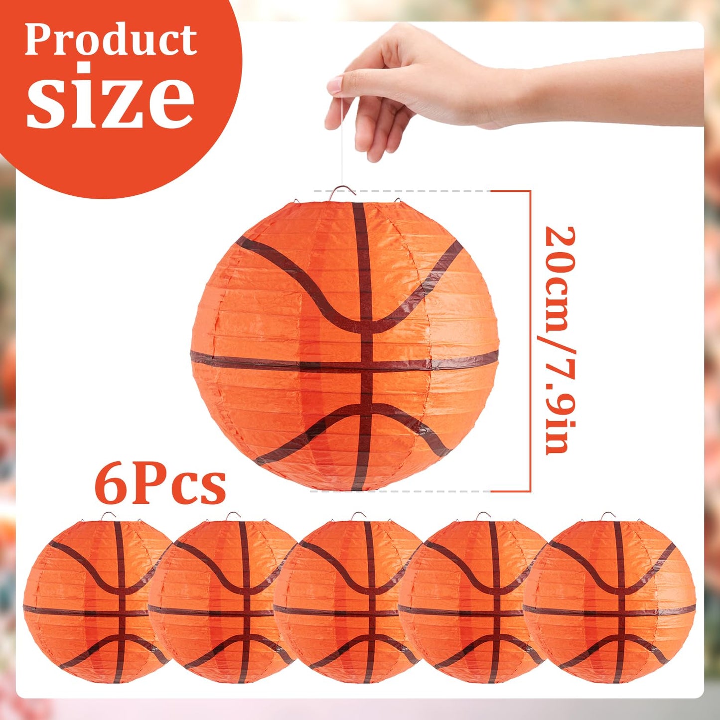 Easy Joy 8 Inch Basketball Party Decorations Basketball Lanterns Basketball Paper Lanterns Basketball Hanging Lanterns Creative Football Party Decorations