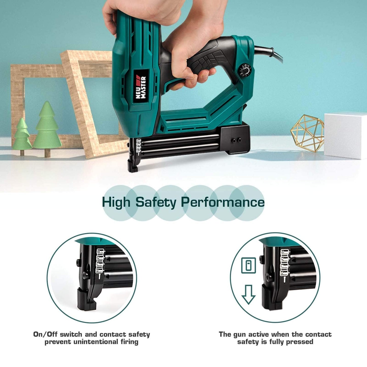 Electric Brad Nailer, NEU MASTER NTC0040 Electric Nail Gun/Staple Gun for Upholstery, Carpentry and Woodworking Projects, 3/4'' Narrow Crown Staples 200pcs and Nails 800pcs Included (Renewed)