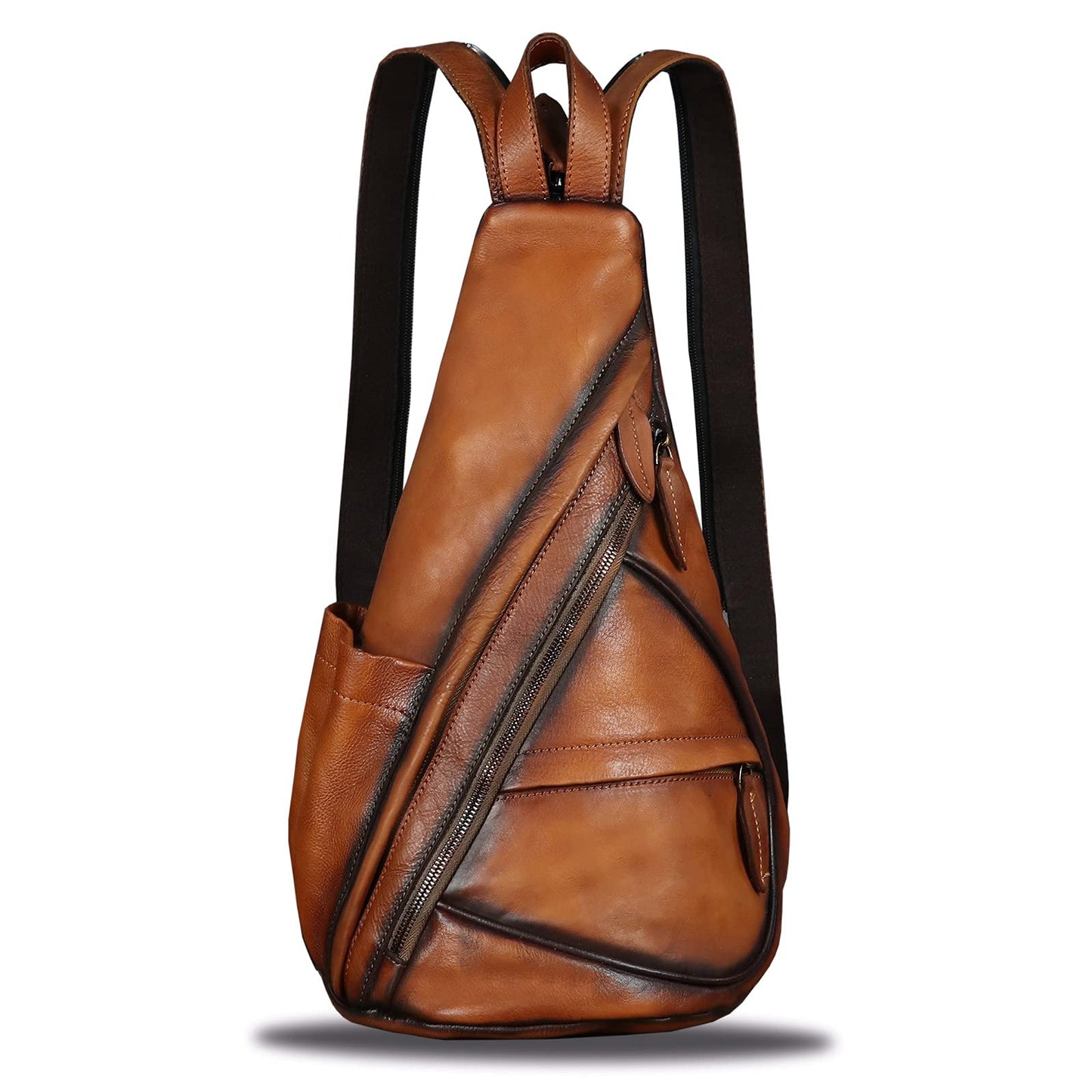 Genuine Leather Sling Bag for Men and Women Vintage Sling Backpack Shoulder Crossbody Bag Chest Bag for Ipad (Brown)
