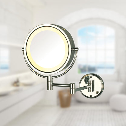 JERDON Wall-Mounted Makeup Mirror with LED Lighting - Direct Wire Lighted Makeup Mirror with 8X Magnification & Nickel Finish Wall Mount - Model HL75ND