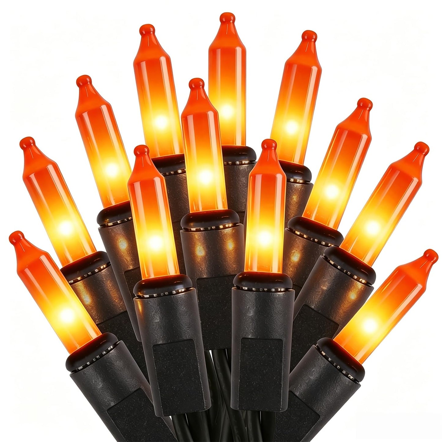 Watereem 2 Pack Orange Halloween Lights, 100 Count, Incandescent Mini Halloween String Lights Outdoor, Black Wire Connectable Tree Light for Garland Christmas Thanksgiving Holiday Patio Home Decor