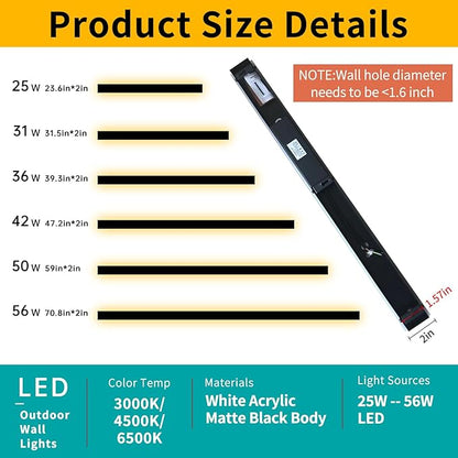 Mikeru 47.2in Outdoor Wall Light Fixtures, 3000k Exterior Wall Sconces, Acrylic Invisible Lighting for Porch, Balcony, Patio & Garage