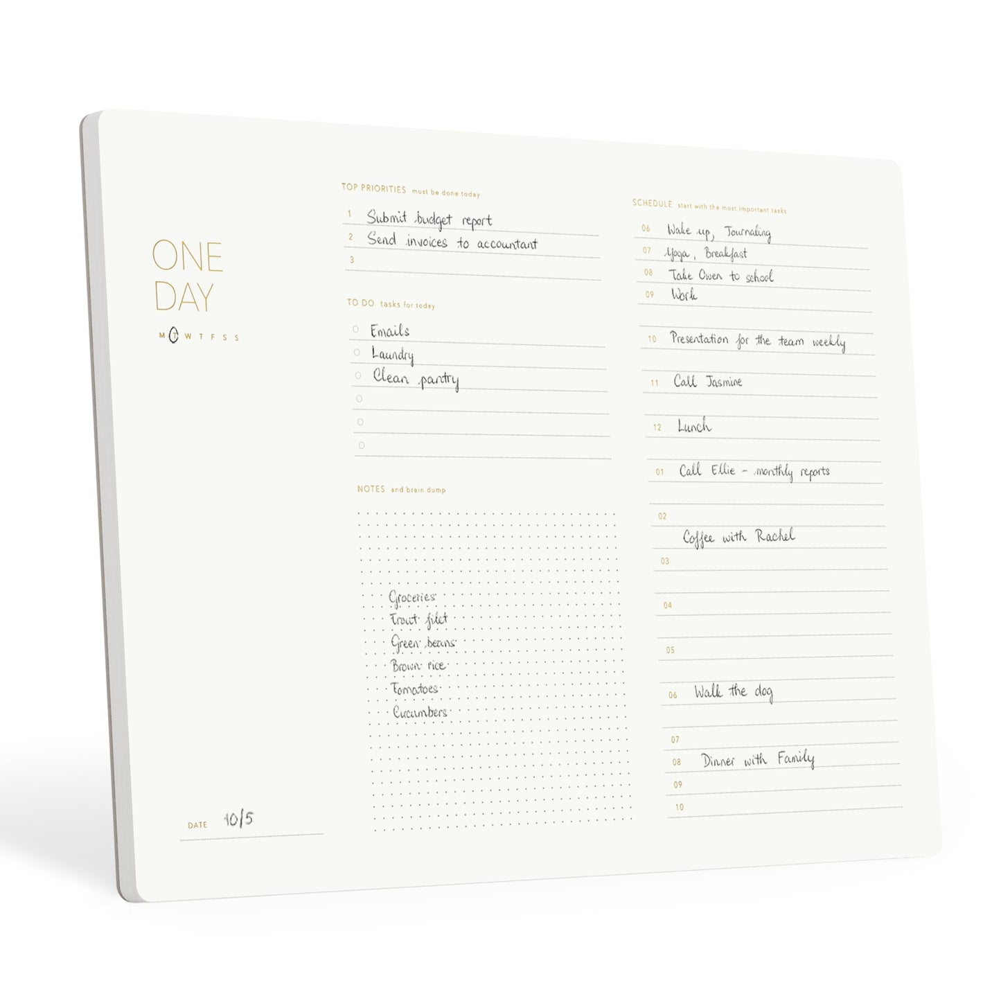 Pinesman - One Day, Elegant Daily Desk Planner, Gold Foiled, Minimalist Productivity Planner Pad, Time Blocking Hourly Schedule, To Do List Notepad, A4, 52 Pages, FSC™ Certified