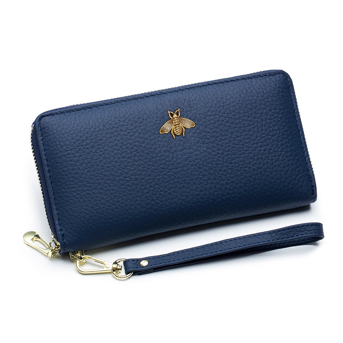 imeetu Genuine Leather Wristlet Purse for Women with Credit Card Holder, Zip Coin Pocket & Wrist Strap(Blue)