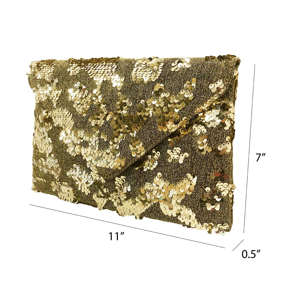 JNB Sequin Envelope Clutch for Women – Flat Evening Bag with Detachable Chain, Snap Closure, Fabric Lining, Interior Zipper Pocket, Lightweight Sequin Purse for Parties and Special Events (Black)