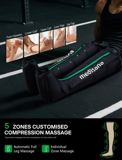 Medisana Leg Compression Massager for Circulation, Compression Boots with 6 Modes & 7 Intensities, Rechargeable Full Leg Massager for Athletes, Muscle Recovery & Pain Relief, Christmas Gifts
