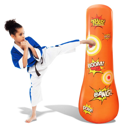 Novelty Place Kid's Inflatable Punching Bag - 4 Feet Tall Free Standing Buddy - Hit & Bounce Back Air Bop Toy Fun for Boys Girls Fitness & Stress Relief