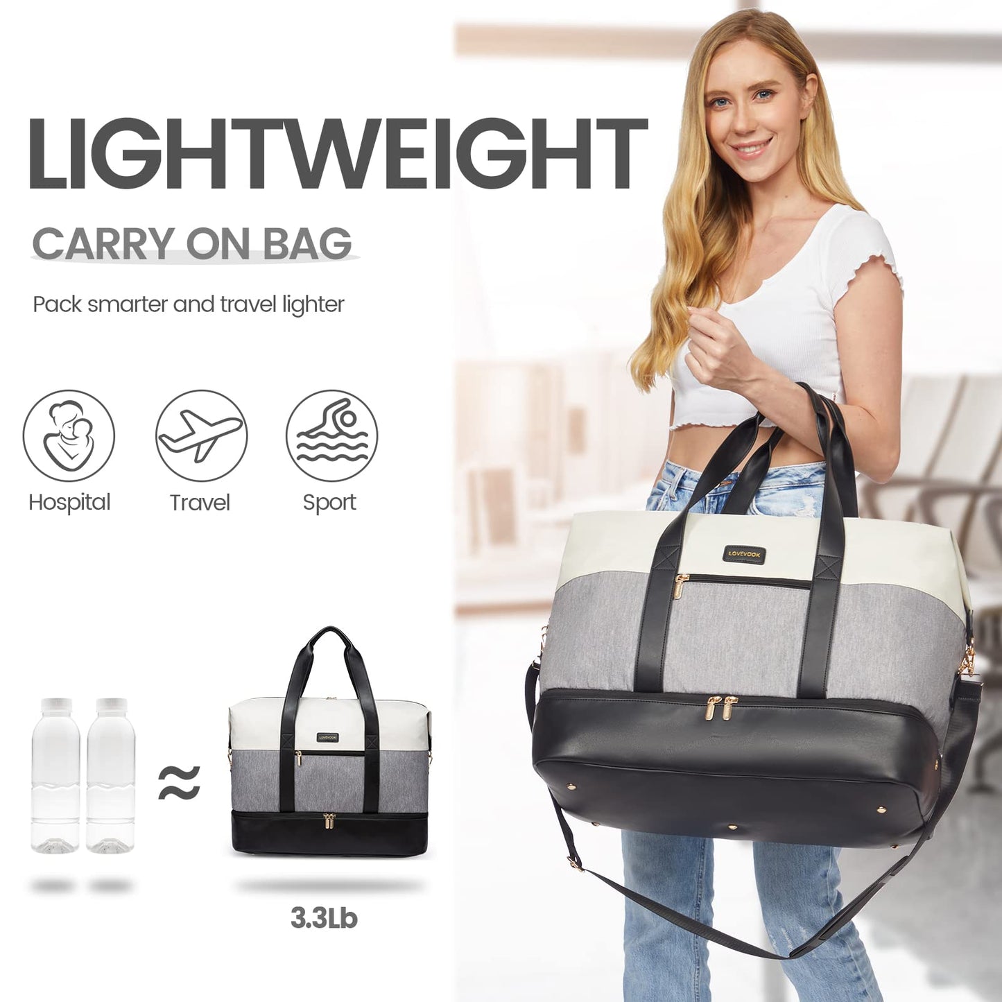 LOVEVOOK Weekender Bag, Large Travel Duffel Bag for Women with 6 Packing Cubes, Carry on Overnight Bag with Shoe Compartment, Mom Hospital Bags for Labor and Delivery