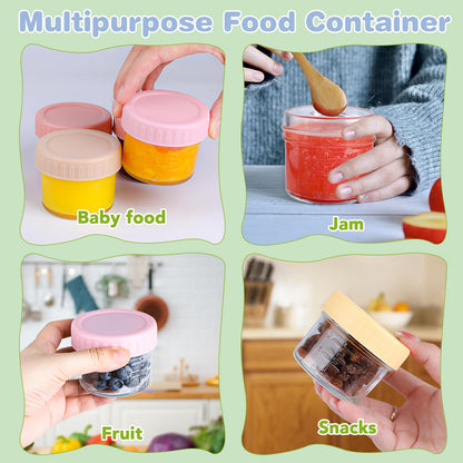 RowinsyDD 8 Pack Glass Baby Food Storage Containers, 4 oz Leakproof Baby Food Jars with Lids, Small Glass Food Containers for Infant Baby, Freezer Safe