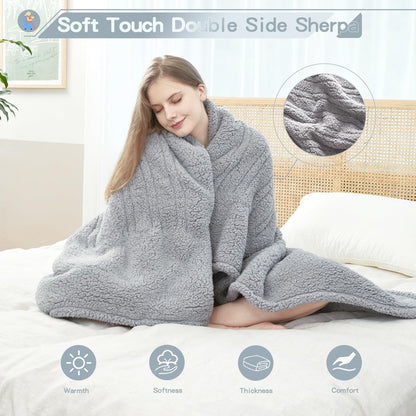 Heated Throw Blanket Double Sided Sherpa, Soft Heating Electric Blanket for Bed, Automatic Safety System, 6 Heating Levels & 4 Hours Auto-Off, 50"x60" Arctic Grey