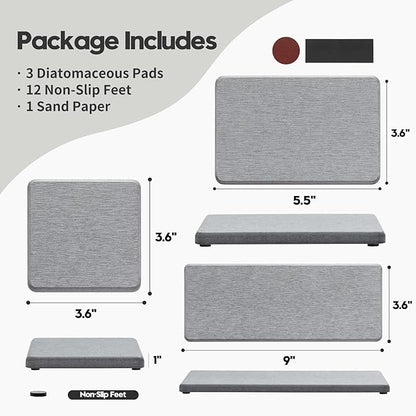 3PCS Bathroom Sink Vanity Trays, Quick Stone Drying Mat Dish Soap Dispenser