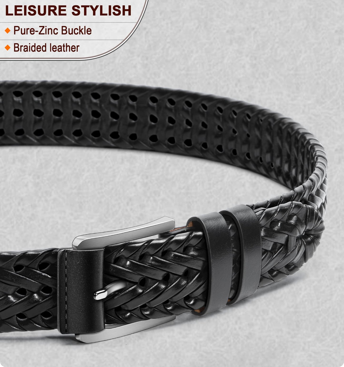 BULLIANT Mens Belts,Leather Woven Braided Belts for Gift Men Casual Jeans Golf(Black,28"-32" Waist Adjustable)