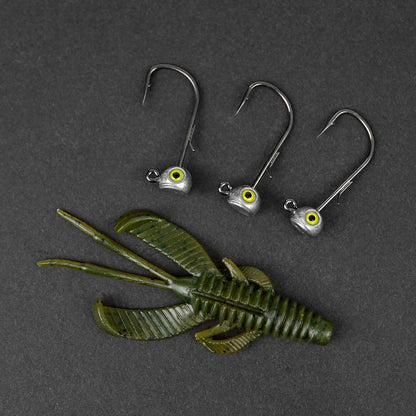 15-Pack Fish Eye Ned Rig Jig Heads with Welded Wire Bait Keeper – 1/16 3/32 1/8 3/16 1/4oz with 2/0 3/0 Hooks, Chartreuse Eyes, Secure Finesse TRD Hookup for Bass Fishing