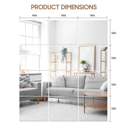 WRSION 12PCS 14"x12" Home Gym Mirror, Wall Mirrors Decorative Shatterproof Self Adhesive Glass Mirror Tiles for Gym, Bedroom, Bathroom, Living Room