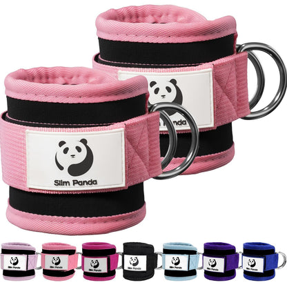 Slim Panda Ankle Strap for Cable Machine,Ankle Cuff for Kickbacks, Booty Hip Abductors,Glute Workouts, Leg Extensions, Curls for Men and Women, Adjustable with Double D-Rings (Pair, Pink)