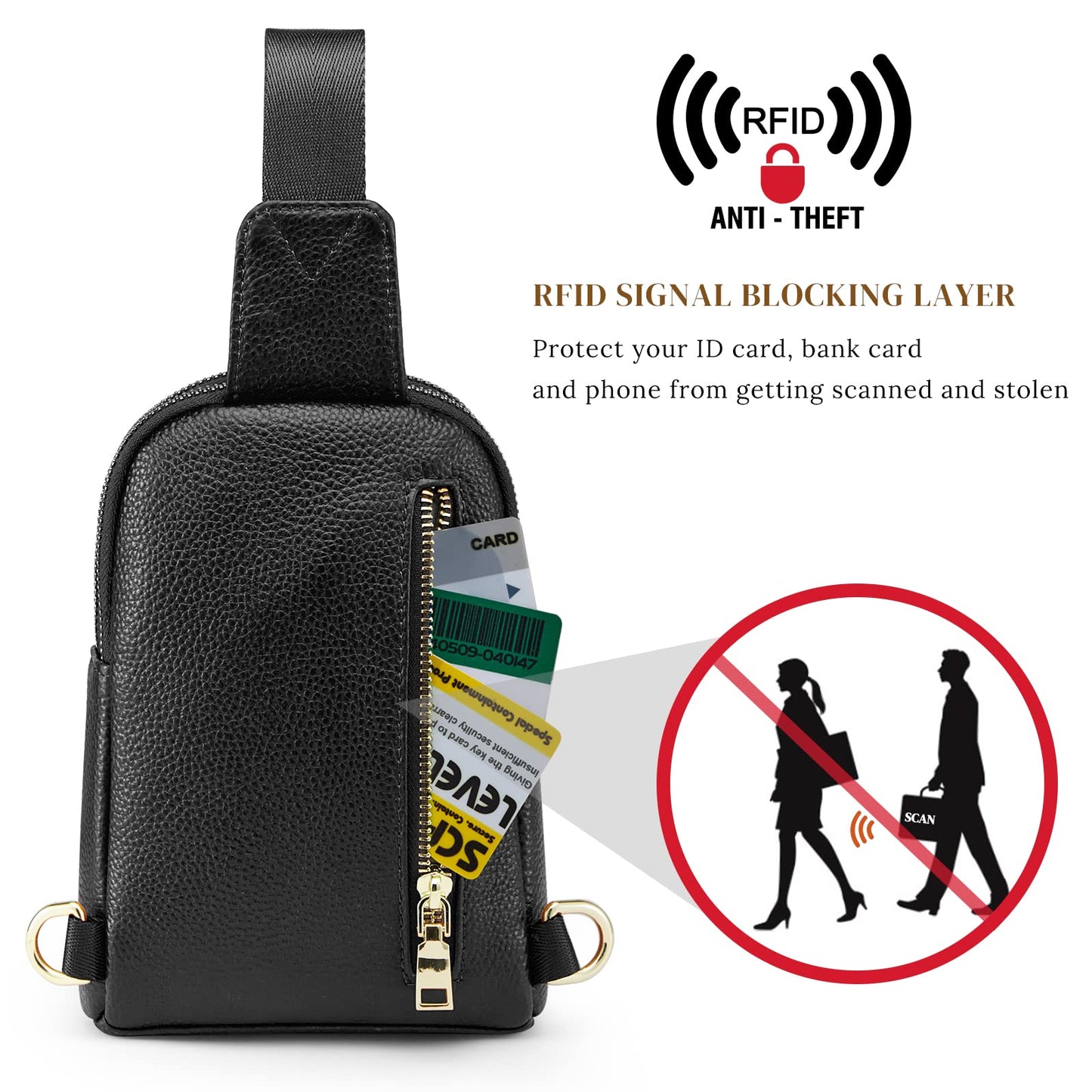 S-ZONE Genuine Leather RFID Blocking Small Sling Bag Women Crossbody Fanny Packs