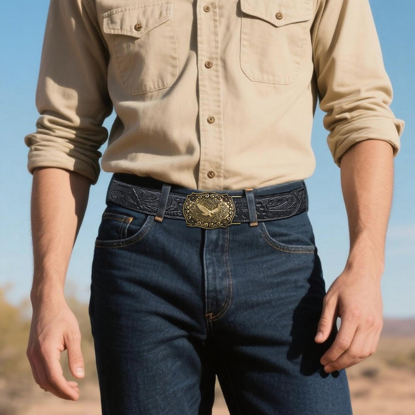 Dubulle Western Ratchet Belt Buckle Only 40mm Replacement Automatic Buckle Fits 1 3/8" Strap for Cowboy Business Dress