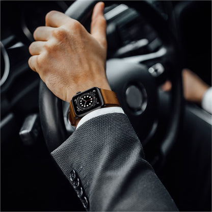 OUHENG Leather Bands Compatible with Apple Watch Band 49mm/46mm/45mm/44mm/42mm, Genuine Leather Strap for iWatch Ultra 3/2/1 & SE 3/2/1 Series 11 10 9 8 7 6 5 4 3 2 1 (Retro Brown/Black)