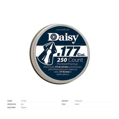 Daisy, Max Precision .177 Cal Pellet Ammunition, 7.2 Grains, Pointed, 250ct, .177 Caliber, 987777-406