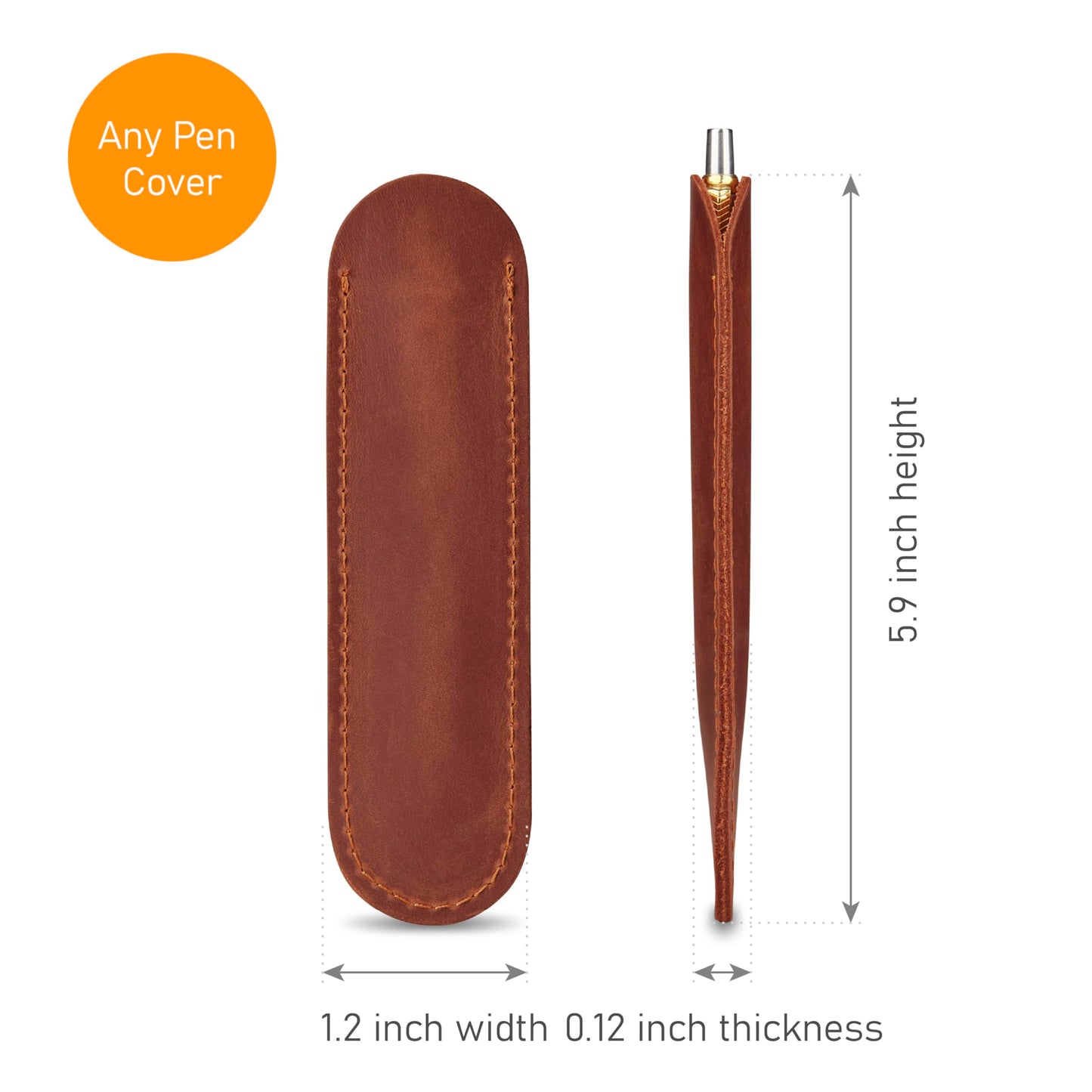 MAKYN Leather Pen Case, Single Pen Pouch Cover, Fountain Pen Sleeve Holder (Cognac)