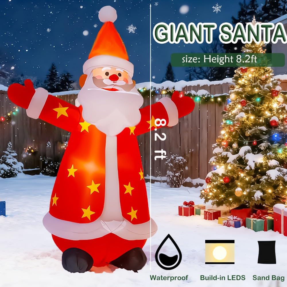 8FT Christmas Inflatables Santa Claus Outdoor Yard Decorations, Christmas Blow up Santa with LED Lights, Winter Outside Decor for Holiday Party Patio Garden Lawn, Xmas New Year Kids Gifts (Santa)