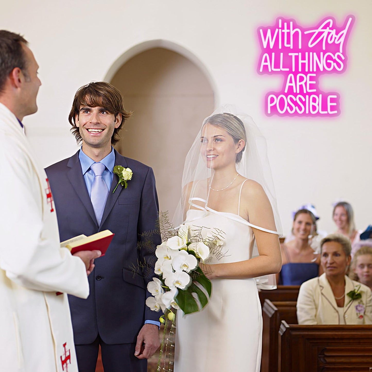 With God All Things Are Possible Neon Sign Pink God Led Lights for Wall Decor Letter LED Neon Lights Dimmable USB Powered for Room Party Wedding Church Decor