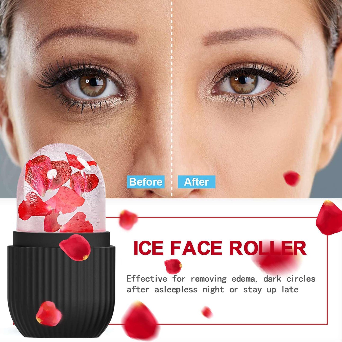 XHJRI Ice Cube Roller Massager for Face, Eyes and Neck Naturally Conditioning and Skin Care,De-Puff Eye Bags,Reduce Migraine Pain,Reusable Massage Silicone Ice Mold (Pink)