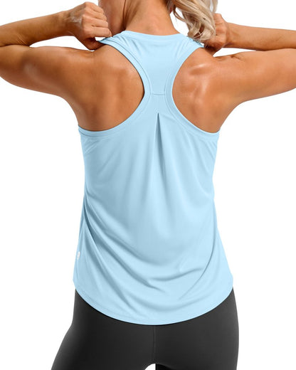 G Gradual Women's Workout Tank Tops Racerback Athletic Yoga Tops Loose Fit Sleeveless Running Gym Sports Shirts for Women(Blue Linen,M)