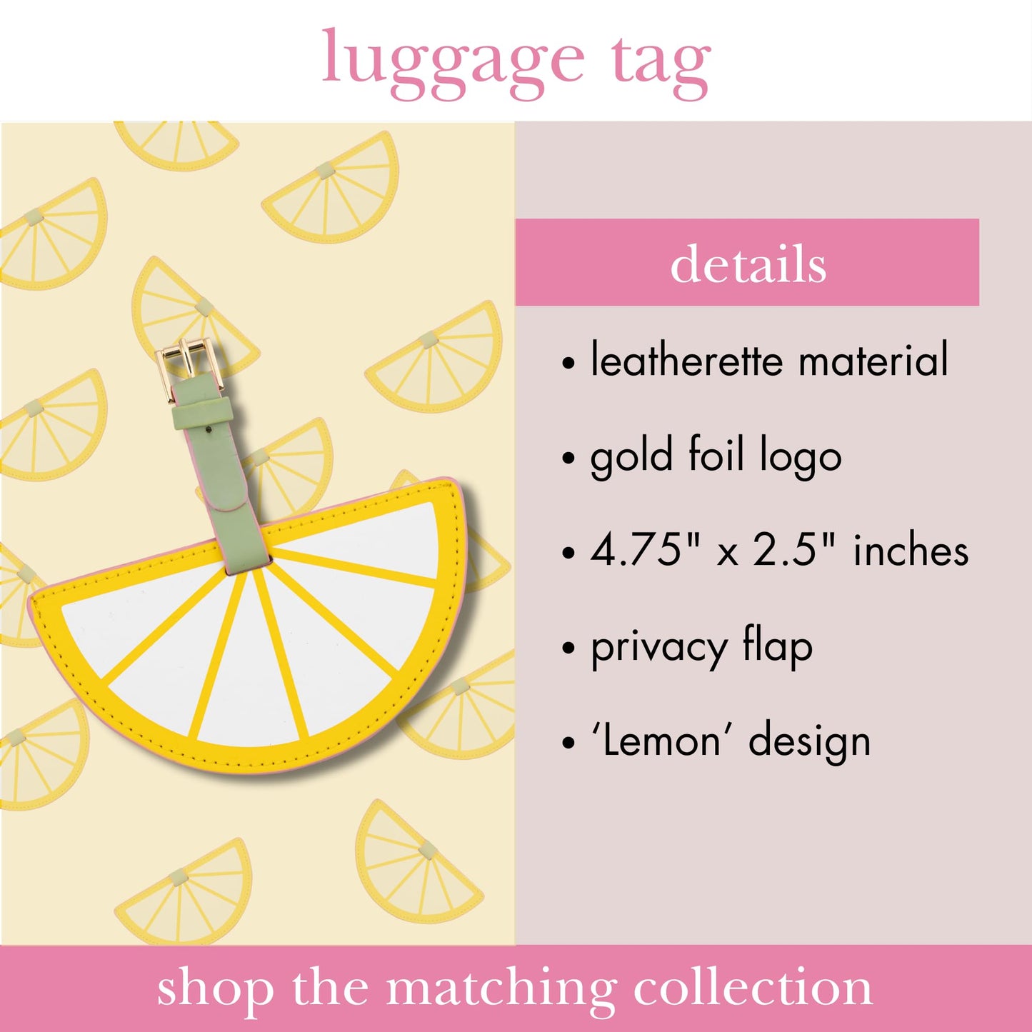 kate spade new york Round Yellow Vegan Leather Luggage Tag for Women, Durable Suitcase ID Tag, Lemon