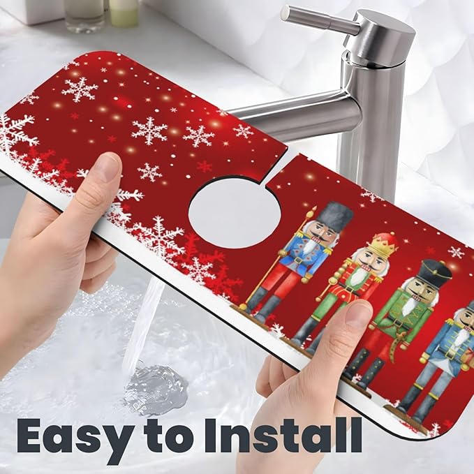 Christmas Snowflake Nutcracker Red 15" X 5.5" Kitchen Sink Splash Guard Faucet