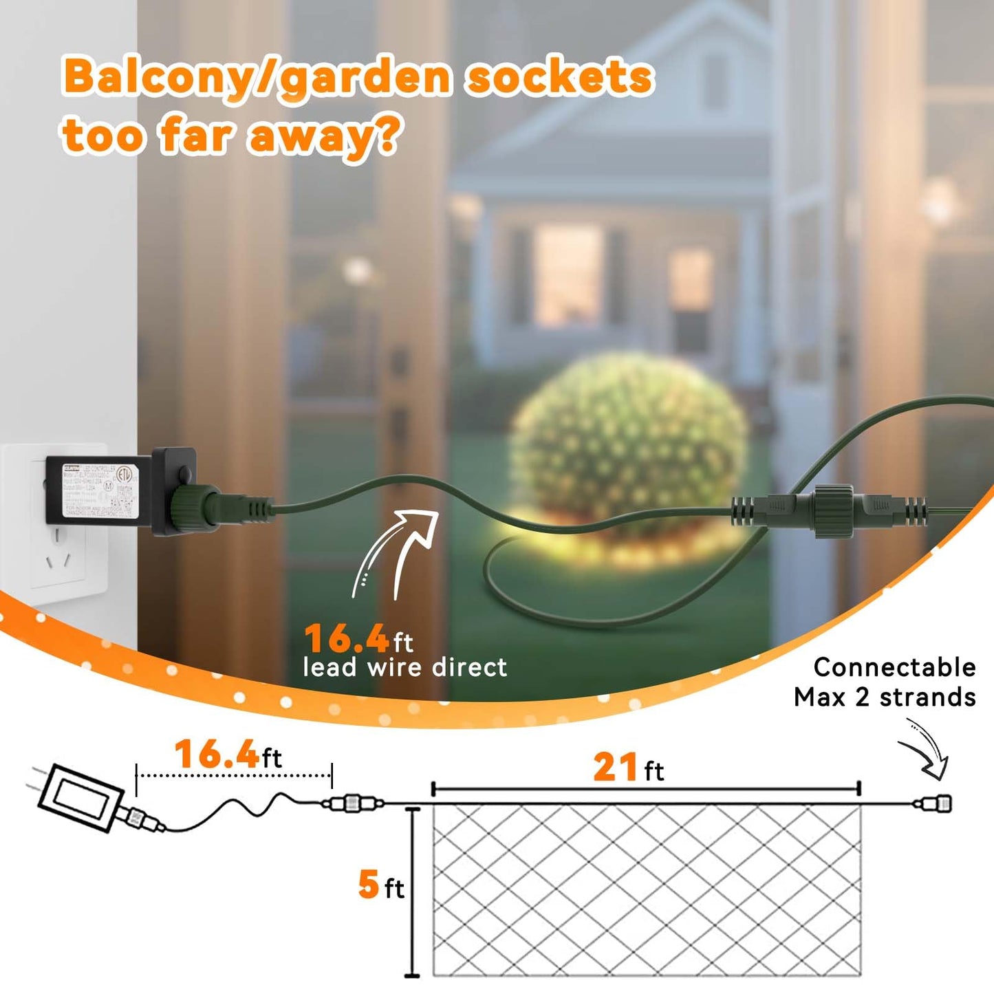 LitHome 21FT x 5FT Christmas Net Lights Outdoor Mesh Lights, 360 LED Warm White Net Light 8 Modes Connectable, Waterproof Giant Christmas Mesh Light Green Wire for Bushes Garden Yard Party Tree Decor