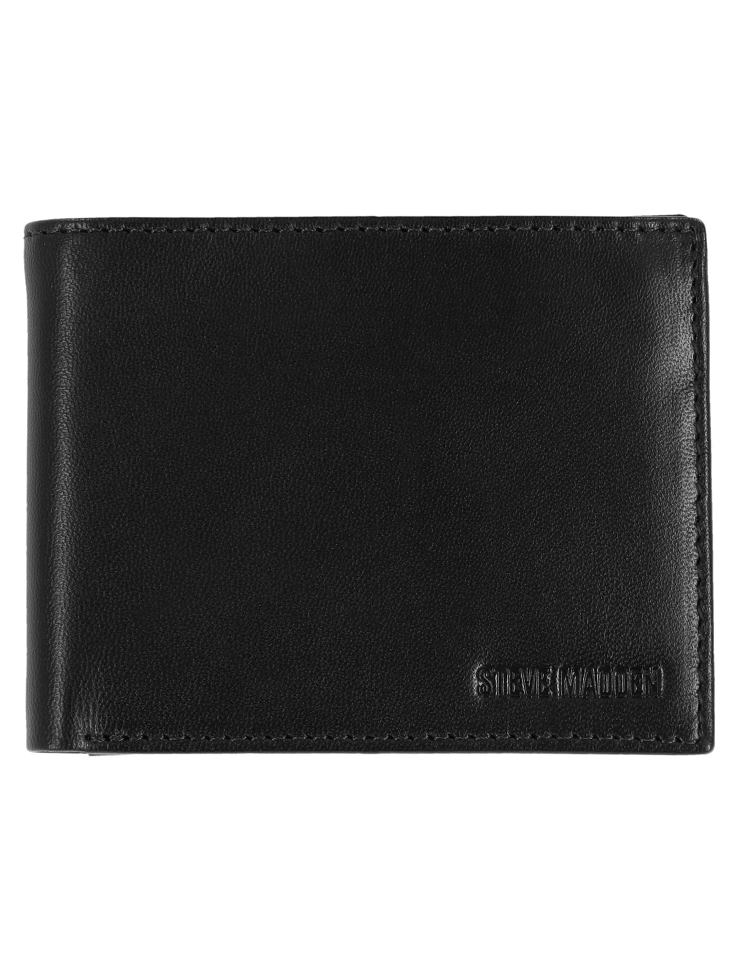 Steve Madden Slim Leather Wallet for Men with Extra Capacity Attached Flip Pockets