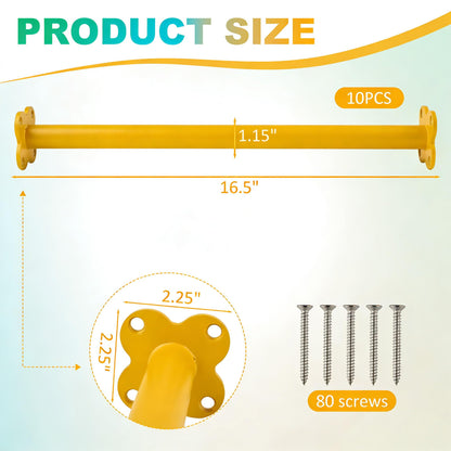 10 Pack Steel Monkey Bars Ladder Rungs 16.5 Inch with Screws Hardware Kit, Monkey Bars for Backyard & Swing Sets for Backyard, Indoor Outdoor Climbing Equipment for Playground Swing Set (Yellow)