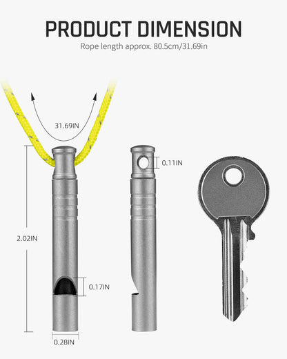 TISUR Titanium Emergency Whistle,120db Safety Whistle with Lanyard,Outdoor Survival Small Whistle for Life Saving,Hiking,Pets Training,Coach Sports (Gray-2PCS)