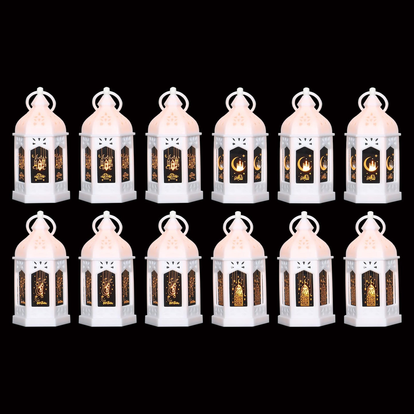 LLQ Mini Ramadan Lantern (12Pcs-5in) - Moroccan Small Lanterns Decorative, Eid Mubarak Decorations for Home, Ramadan Gifts for Family, Table Centerpiece