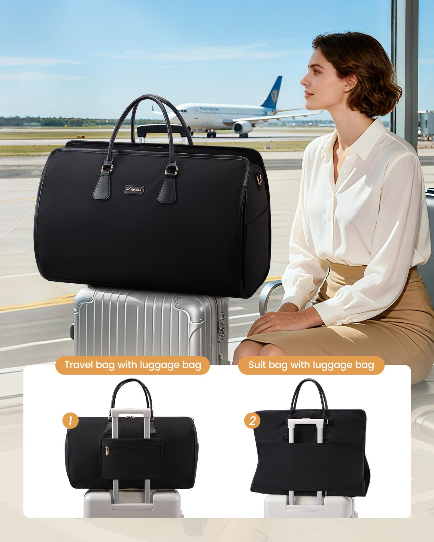 LOVEVOOK Garment Bags for Travel,3 in 1 Garment Duffle Bags for Travel with Shoe Pouch,Carry on Garment Bag for Women Men,Hanging Suitcase Suit Dress Business Travel Bag Weekender Bag