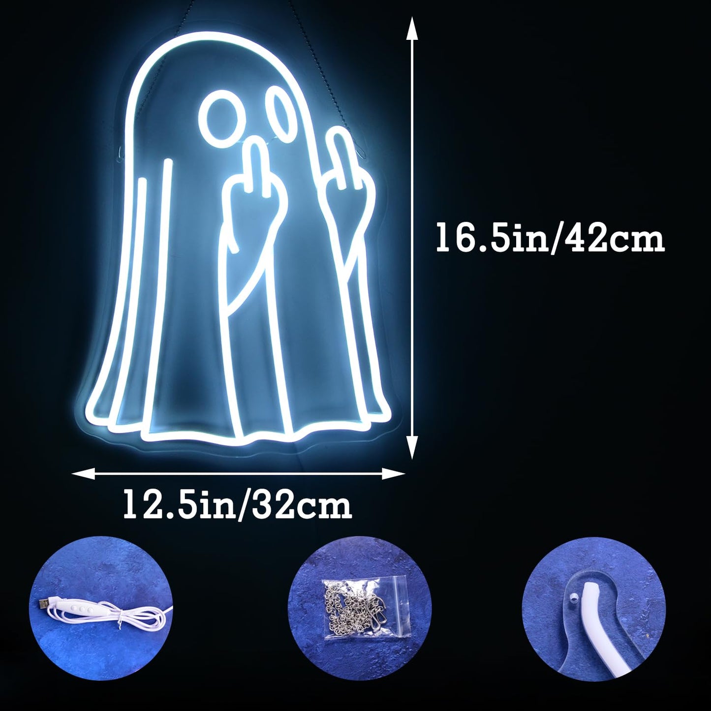 Ghost Halloween Neon Light Sign Spooky Middle Finger LED Lights for Halloween Party Decorations Bedroom Living Room Home Kids Room Man cave Bar Pub Cafe