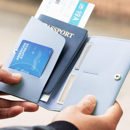Passport Holder for Travel Passport Wallet Cover Case for Women, Travel Wallet Essentials for Men and Family. Blue & Black