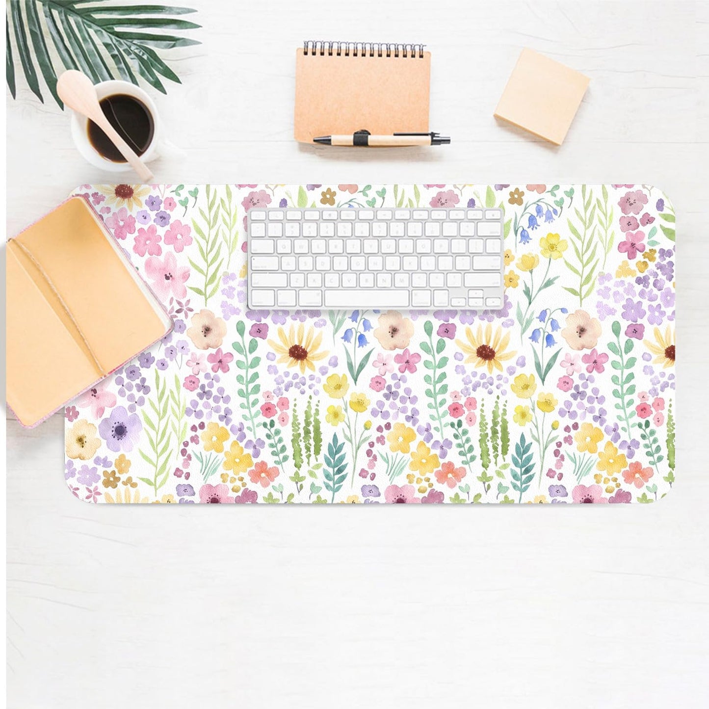 Flower Large Mouse Pad, Floral Desk Matt for Desktop, PU Leather Waterproof Desk Pad, Computer PC Laptop Protector Gaming Mouse Pads for Women Office Decor (31.5" x 15.7")