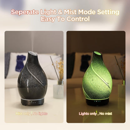 Essential Oil Diffuser Hand Blown Glass Aromatherapy Diffuser - Ultrasonic Cool Mist Scent Aroma Diffuser, Whisper Quiet with Auto Shut-Off, Timer Setting &7 Colors Night Light for Home