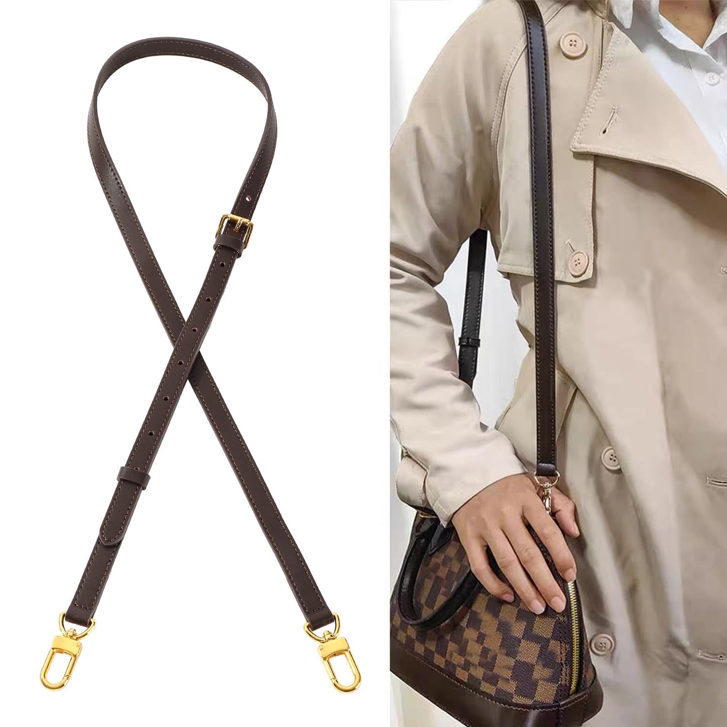 RYYXZXL Vachetta Leather Replacement Adjustable Shoulder Strap for L V Handbag Replacement Bag Strap (width: 0.6in-coffee color)