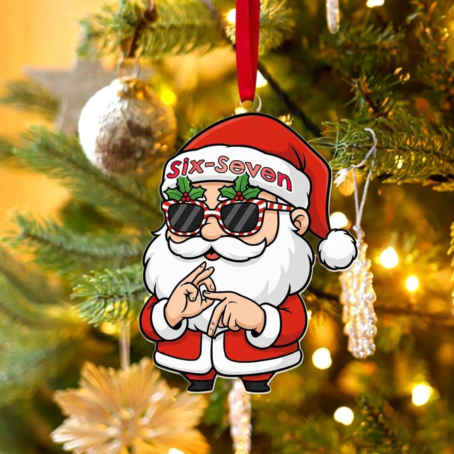 6 Pcs Christmas Tree Decorations Sixseven Santa Hanging Pendants Designs 2D Acrylic Funny 6 7 Santa Ornament DIY Xmas Santa Claus Hanging Ornaments for Kids Teens Boys Girls Christmas