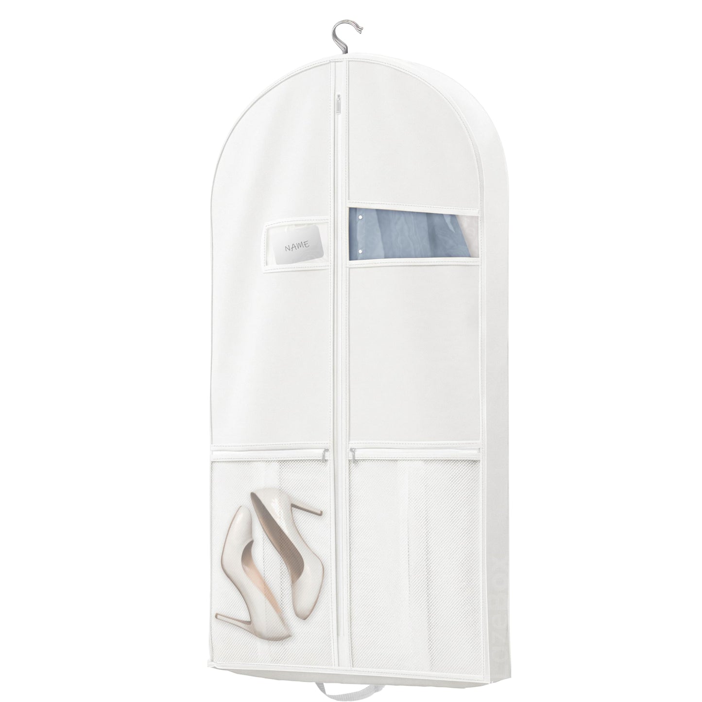 43" Travel Garment Bag with Accessories Zipper Pocket, Heavy Duty Suit Bag for Suits, Tuxedos, Dresses, Coats, White, 1 pack