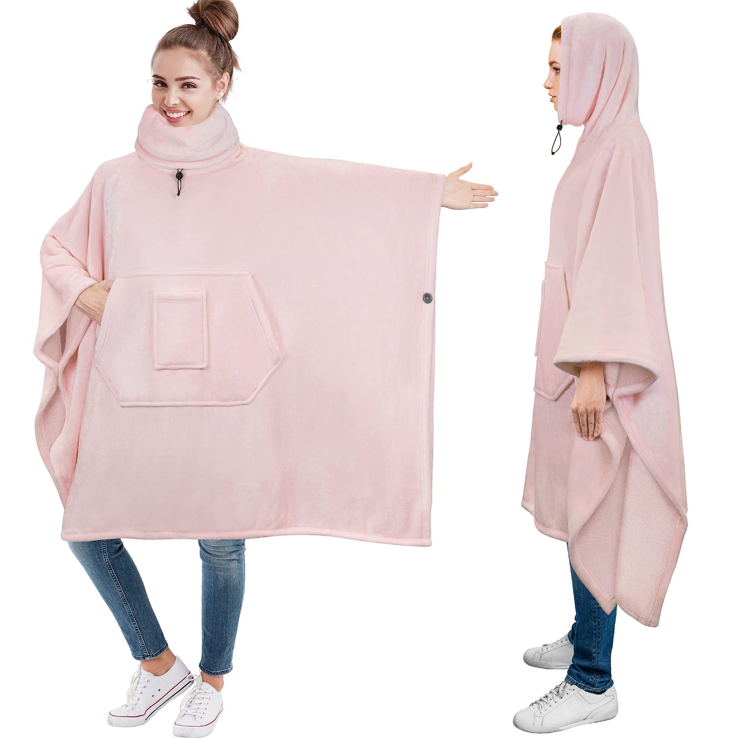 PAVILIA Sherpa Wearable Blanket Poncho Women Men, Oversized Hoodie Sweatshirt Poncho Blanket, Hooded Sweater Wrap Cape Neck Warmer, Fleece Soft Hug Sleep Pod Adult, Cozy Warm Gift Ideas Sister, Pink