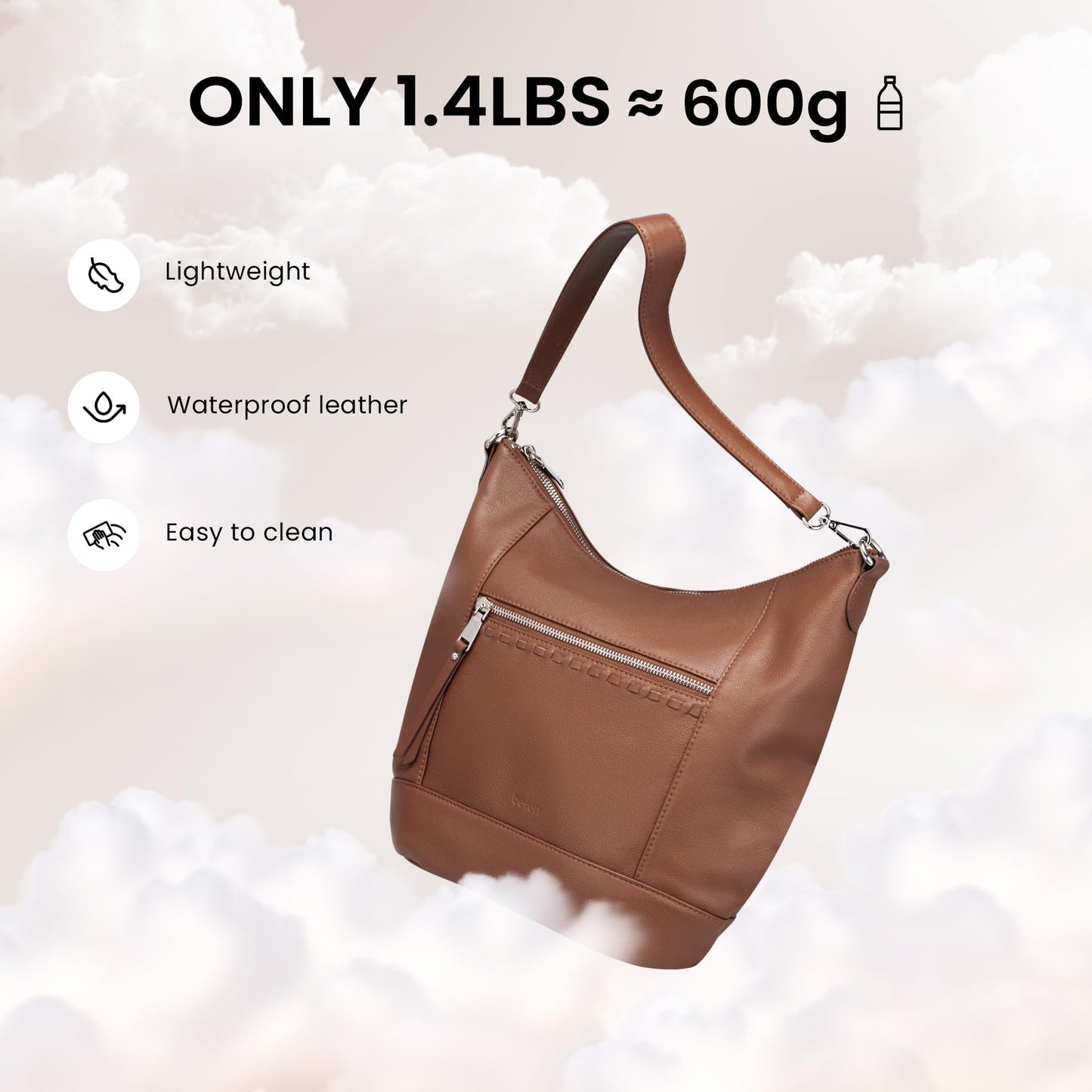 befen Brown Leather Purse for Women Trendy, Crossbody Hobo Purses for Women Soft Genuine Leather Handbags with 2 Removable Straps, Spring Purses 2026