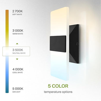 ASD 8 Inch LED Indoor Wall Sconce - Modern Interior 10W 120V 2700K-5000K Adjustable Dimmable Wall Mounted Light Fixtures, Acrylic Glass Wall Lights for Stairway, Hallway - ETL, Matte Black