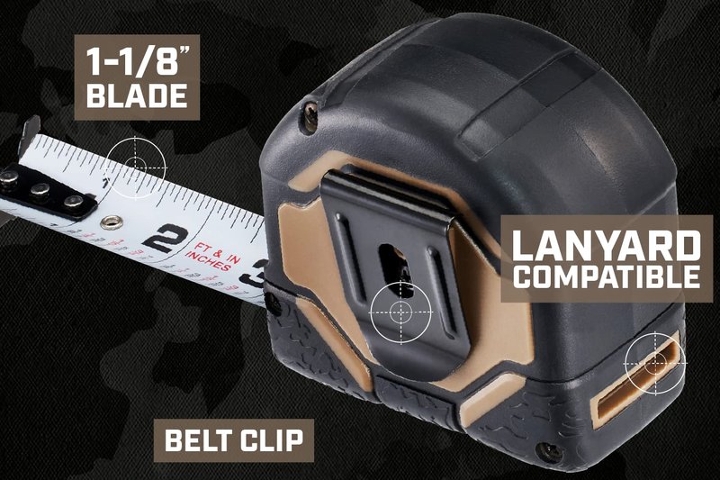 Spec Ops Tools Tape Measure for Measuring & Layout, 1 1/8" Double-Sided Blade and Military-Grade Composite Case, 25 Foot (2)