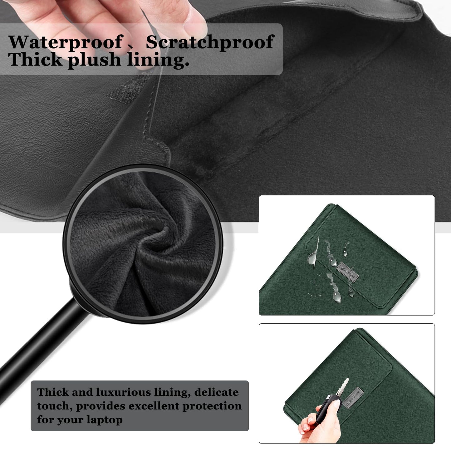 MokaZii 13-14 inch Laptop Sleeve Protective Case for MacBook Air/Pro 13-14" M5/M4/M3/M2/M1 (Pro/Max), [3 in 1] PU Leather Laptop Waterproof Slim Cover with Stand and Mouse for MacBook - Dark green