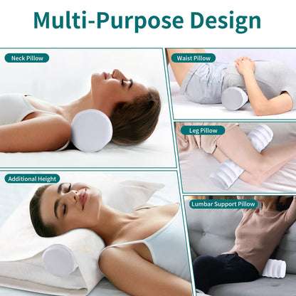onesmile Cervical and Roll Neck Pillow-2 in 1 Removable Ergonomic for Pain Relief, Support for Sleeping, Memory Foam for Side, Back & Stomach Sleepers (White)