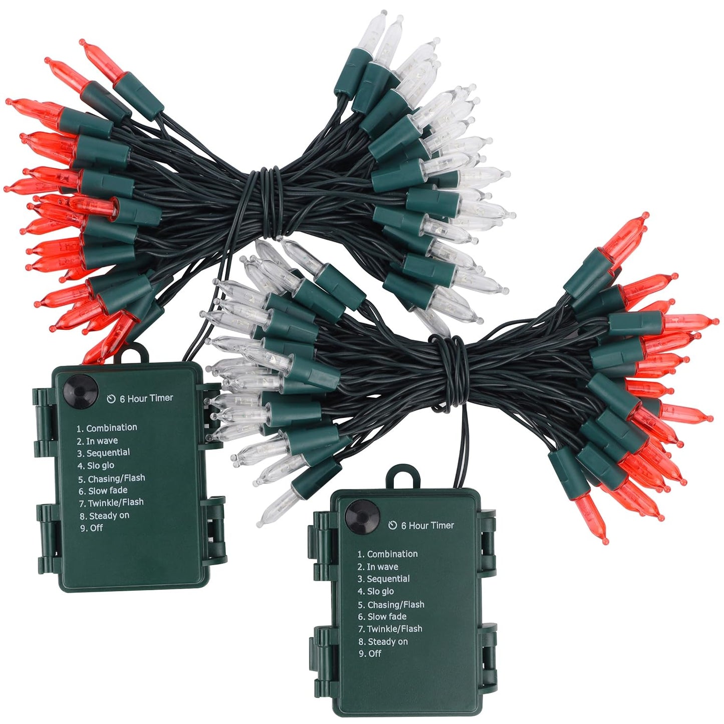 WATERGLIDE 2 Pack 50 LED Outdoor Valentines Lights, 16FT Battery Operated Mini String Lights with 8 Modes & Timer, Christmas Tree Lights Waterproof for Patio Garden Party Holiday Decor, Red & White